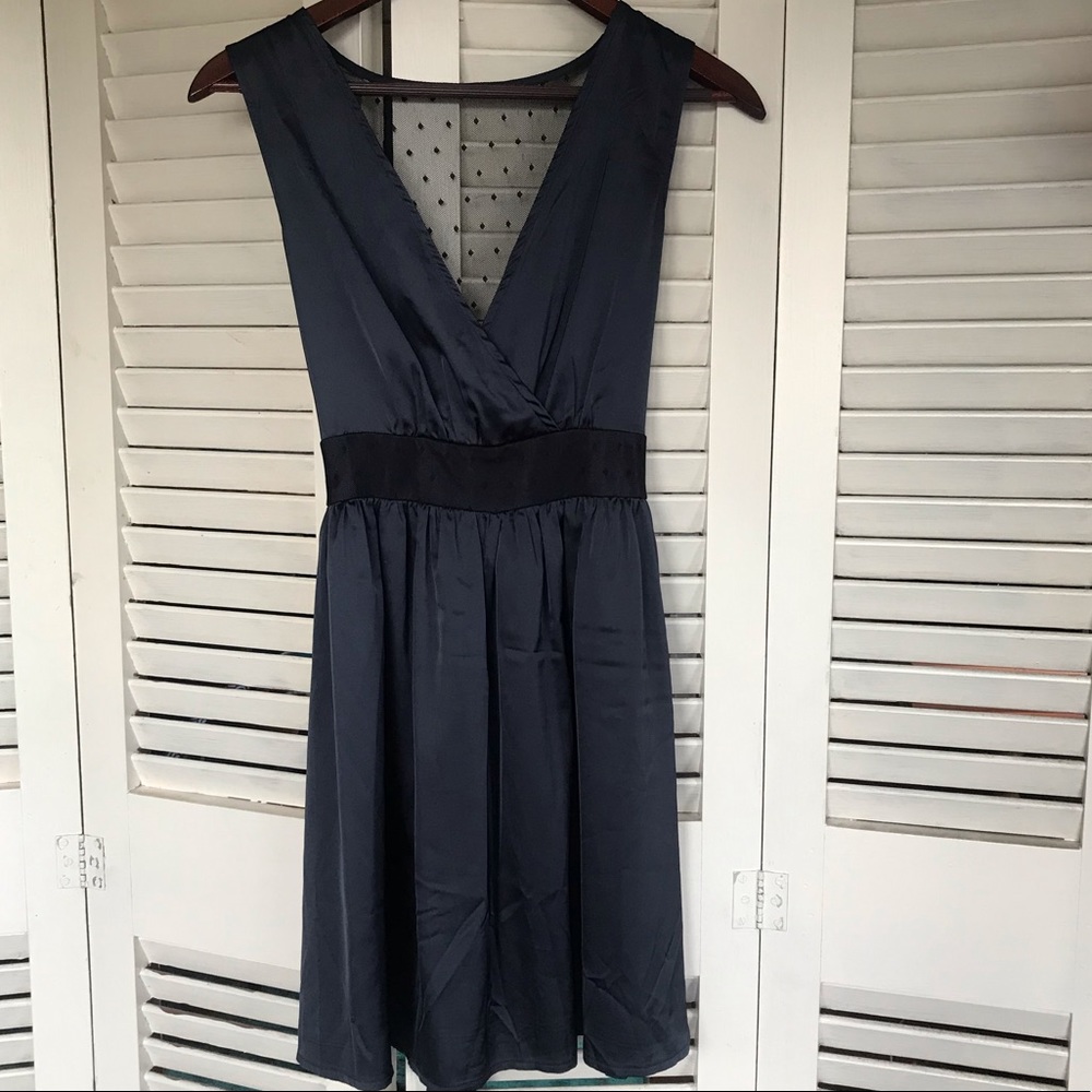 Anthropologie dress mini navy blue Yumi silk